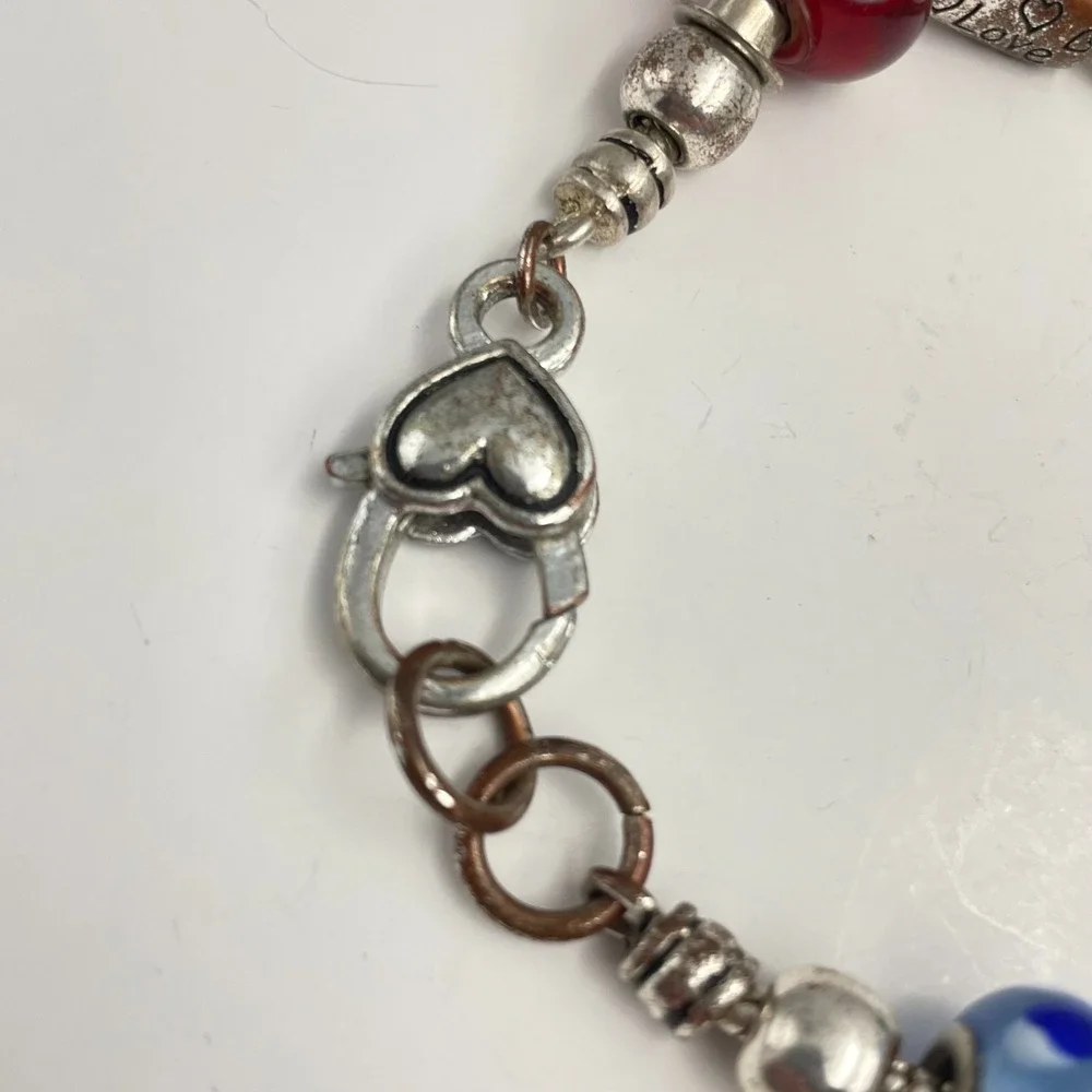 Vintage Y2K Silver Charm Bracelet Beaded Faith Hope Love Religious Jewelry Retro